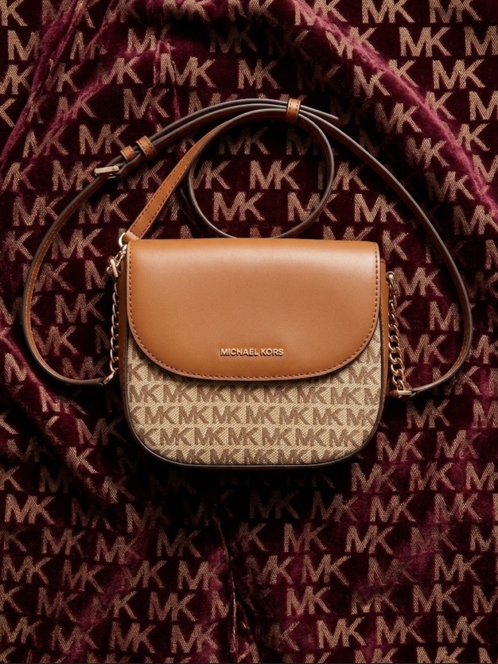 Michael Kors Tan and Brown Signature Crossbody Bag 7x7
